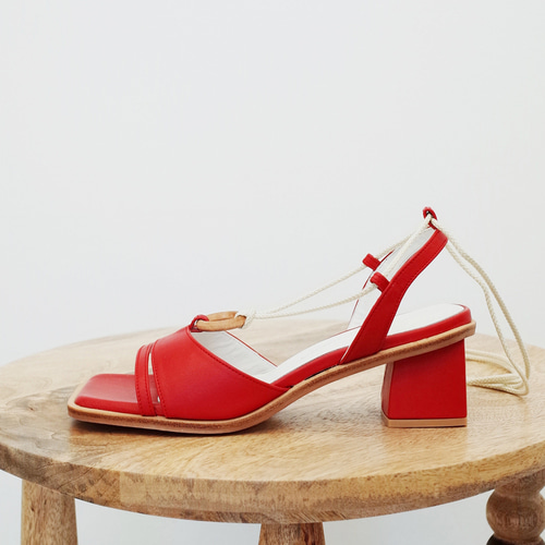 Wood ring strap sandals Red