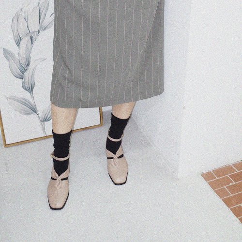 Square shirring ankle strap  D.Beige