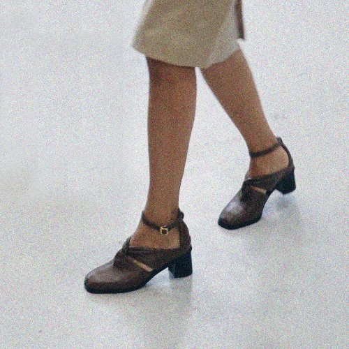Square shirring ankle strap  Chocolate